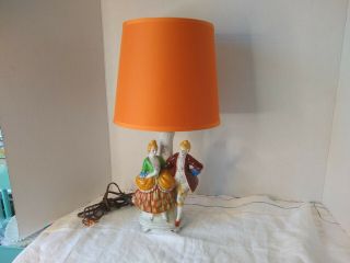 Vintage Porcelain Hand Painted Boudoir Lamp Courting Couple Occupied Japan
