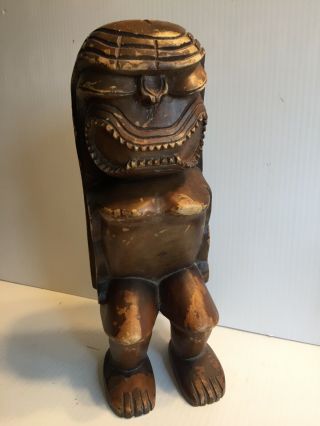 Vintage Hawaii Tiki God Goddess Carved Wood Bookend Shelf Sitter Handcarved