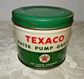 1950’s Texaco 1 Lb Water Pump Grease Can - Gas & Oil Petroliana - 95 Full