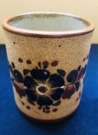 Vintage Signed Tonala Mexico Art Pottery Hand Painted Coffee Mug Folk Art Flower