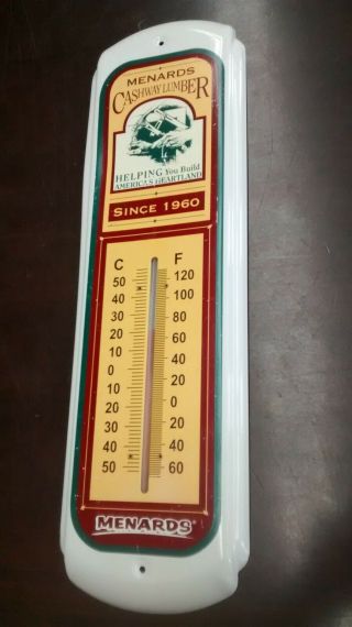 Vintage Menards Cashway Lumber Since 1960 Painted Metal Outdoor Thermometer