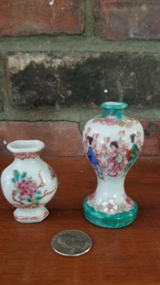 Japanese Miniatures Porcelain Bud Vases,  Geisha / Florals,  Hand Painted