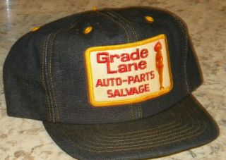Vintage Auto Parts And Salvage Denim Snapback Truckers Hat W/ Bikini Babe Patch