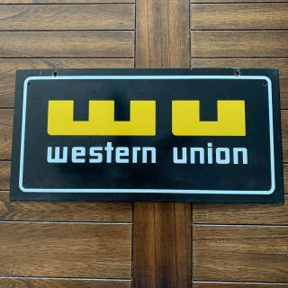 Vintage Porcelain Western Union (wu) Sign 8 " X 16” 2 Sided - Two Sides