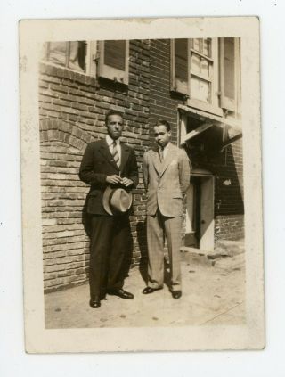 1940s African American Men In Suits,  Hats Outside Snapshot Photo