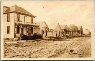 1910s Hesston,  Kansas Rppc Photo Postcard Main Street Scene / Post Office
