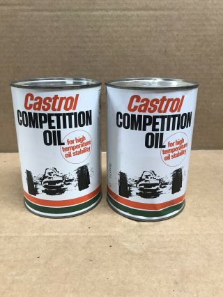 Vintage 1 Qt Castrol Racing Motor Oil Tin Can Auto Gas Station Pair Advertising