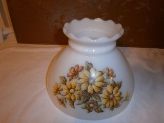 Vintage Milk Glass Lamp Shade With Flowers