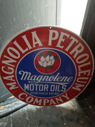 Vintage Mobil Magnolia Petroleum Company 18 " Porcelain Metal Gasoline & Oil Sign