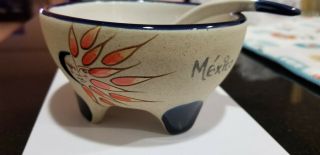 Small Handpainted Mexican Pottery Salsa Bowl & Spoon