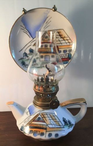 Vintage Trimont Ware Ceramic Hand Painted Finger Oil Lamp Japan 7” Teapot