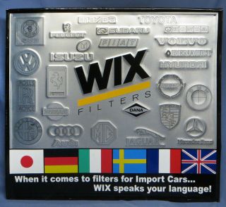 Vintage Wix Filters Import Cars Single Sided Metal Sign Foreign Flags & Cars Gc
