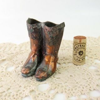 Vintage Miniature Cowboy Boots Metal Copper Tone Pens Toothpick Match Holder