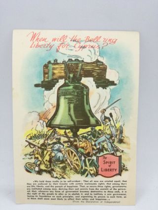 Vintage Rare Cyprus Postcard British Occupation Eoka Campaign - Liberty Bell