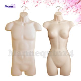 Male & Female Torso Dress Form Mannequin Set - Flesh With Hangers