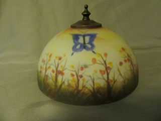 Butterfly Glass Lamp Shade Reverse Painted Frosted Yellow Glass Dome Shaped