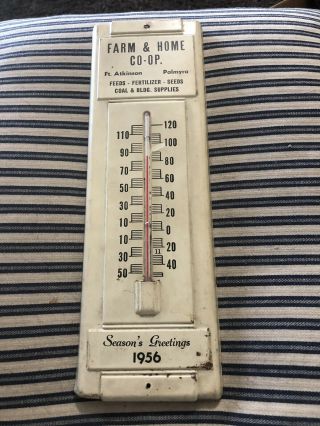Vintage Farm And Home Co - Op Metal Advertising Wall Thermometer - Made In Usa