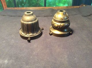 2 Antique Fancy Brass Chandelier Light Fixture Socket Cover Shade Holders