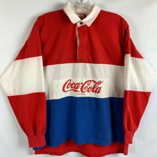 Vintage 80s Coca Cola Red/white/blue Rugby Polo Shirt Mens Size Large Colorblock