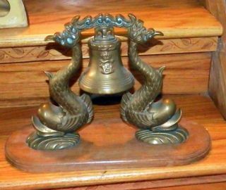 Outstanding Brass British ? Submarine Bell Royal Navy Dolphin Stand