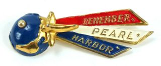 Vintage Lampl Remember Pearl Harbor Brooch Pin Honolulu Community Chest Rare
