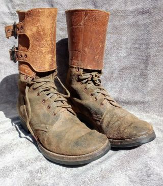 Authentic Wwii U.  S.  Army M1943 Double Buckle Combat Boots 8 1/2 C Id Named