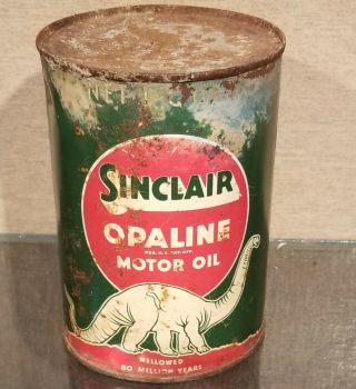 1930s Green Sinclair Opaline Base One Quart Motor Oil Can York Dinosaur