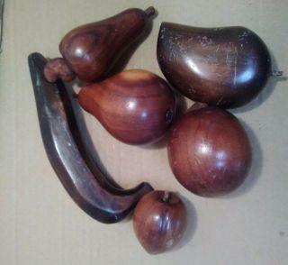 Vintage 6 Piece Monkeypod Wood Hand Carved Fruits.