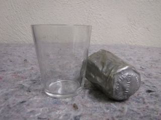 Vintage Foust Distillery Glen Rock,  Pa Glass Shot Glass & Metal Bottle Seal,