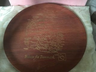Danish Wooden Souvenir Plate With Map Of Denmark Marked Hilsen Fra Danmark.