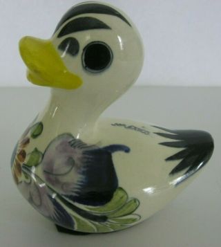 Vintage Mexican Folk Art Duck Figurine Tonala Ceramic Signed