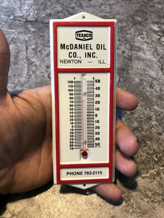 Vintage Texaco Mcdaniel Oil Co Newton Illinois Gas Oil Station Sign Thermometer