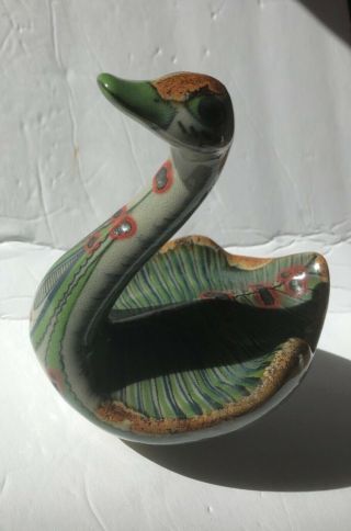 Vintage Large Tonala Mexico Hand Crafted Swan Figurine,  5 1/2” High,  4 1/2” Long