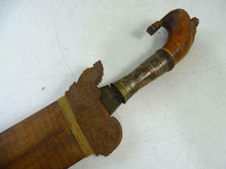 Antique Philippines Wwii Souvenir Moro Sword Knife Blade Barong Burang Wood Vtg