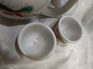 Asian Oriental Lovely Dragon Ceramic Tea Set - Tea Pot & 4 Cups w Gold Accents 3