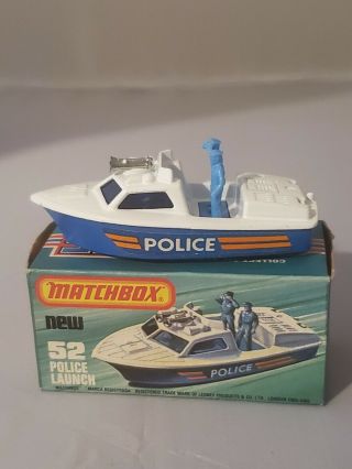 Matchbox 52,  Police Launch,  Mib Box,  Lesney England Nos Old Stock Boat