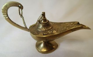 Vintage Brass Aladdin Genie Oil Lamp Incense Burner With Lid