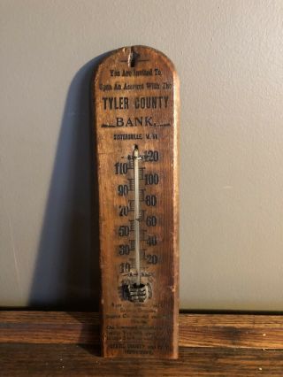 Large Antique Wooden Thermometer Tyler County Bank Wv By Taylor Brothers