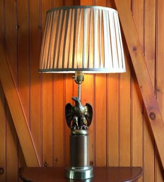 Vintage Wooden And Cast Brass Liberty Eagle Table Lamp