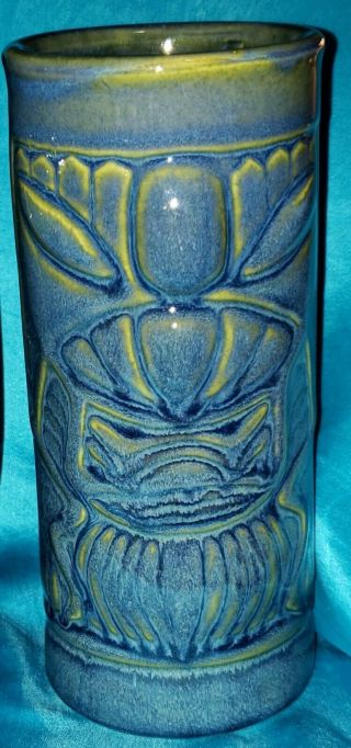 Libbey Tiki Hawaiian Polynesian Mug Glass Cocktail Tumbler Barware Blue Vintage