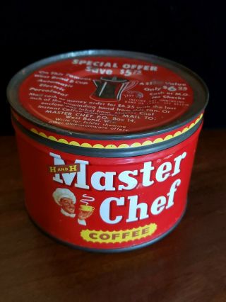 H&h Master Chef Coffee Tin San Antonio Texas 1 Pound W/advertising On Lid