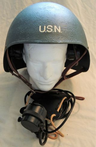 World War Two American United States Navy Usn Mk 2 Talker Helmet W/ Headphones