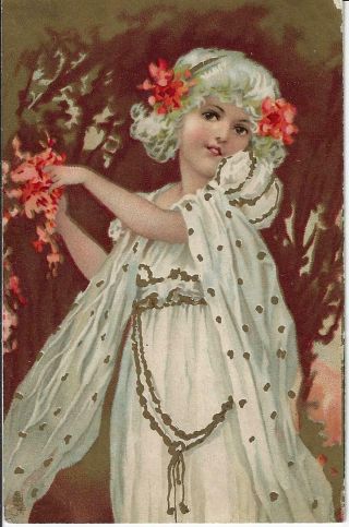 1905 Tuck 458 " Art " Series Jeuness Heureuse Postcard Girl W/ Flowers