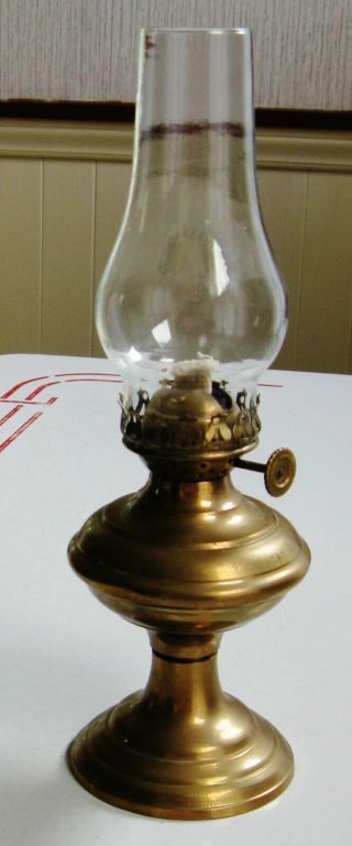 Vintage Miniature Brass Oil Lamp With Chimney