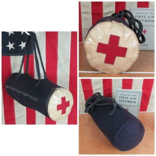 Vintage Wwii American Red Cross Nurses Bag Purse Small Duffel Medical Antique