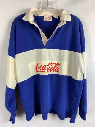 Vintage 80s Coca Cola White/blue Rugby Polo Shirt Men 