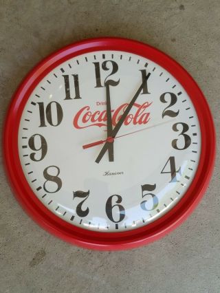 Rare Vintage Drink Coca Cola Clock " Hanover " Red Metal Frame & Glass Lens
