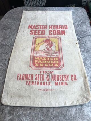 Vintage Master Hybrid Faribault Minnesota Seed Corn Sack Bag Cloth Farm Feed