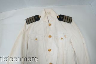WWII US NAVY CAPTAIN OFFICER ' S DRESS WHITES UNIFORM NAMED w/ SHOULDER BOARDS 2