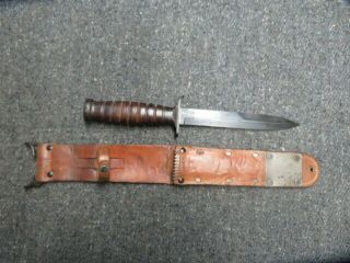 Wwii Us Army M3 Fighting Knife - Blade Marked Camillus - Exc.  - M6 Leather Sheath - 1943
